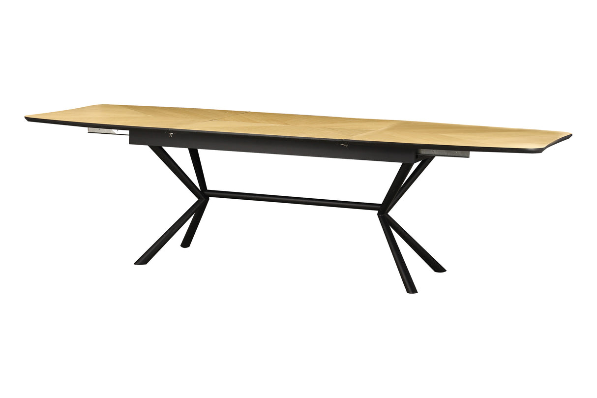 Dining table GRANDEZZA 180-270cm extendable natural oak wood look w/ black metal frame