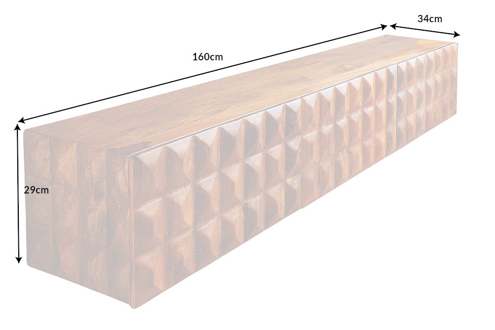 TV-Board VULCANO 160cm 3D hängend Mangoholz