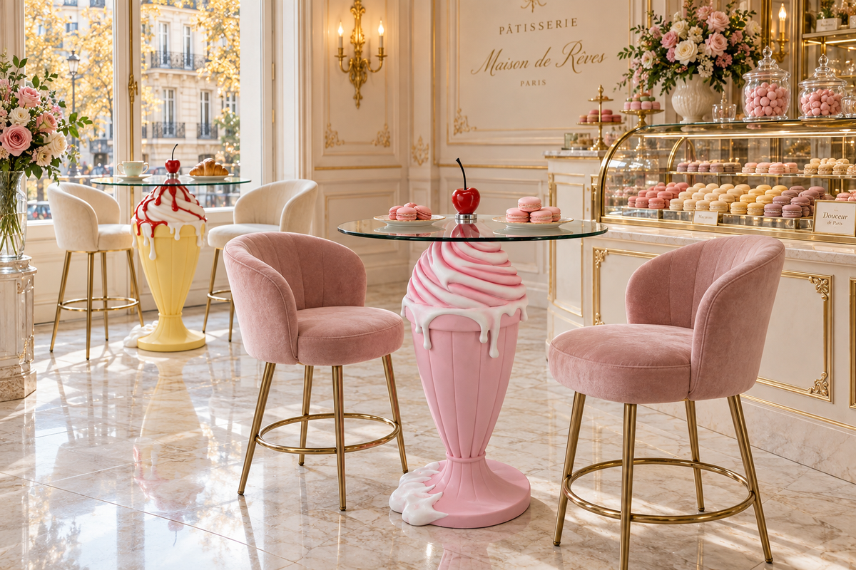 Bistrotisch SOFT POP 75cm pastellrosa mit magnetischer abnehmbarer Kirsche SWEET SOCIETY hauseigenes Design