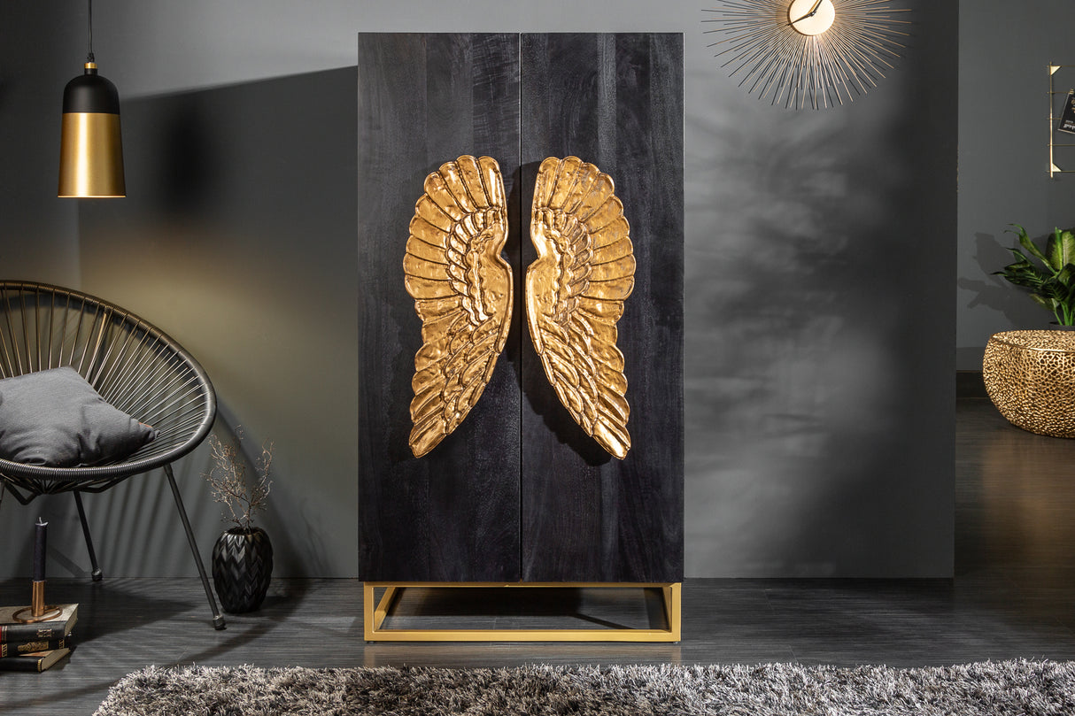 Highboard ANGEL 140cm Mangoschwarz mit goldenen Flügeln