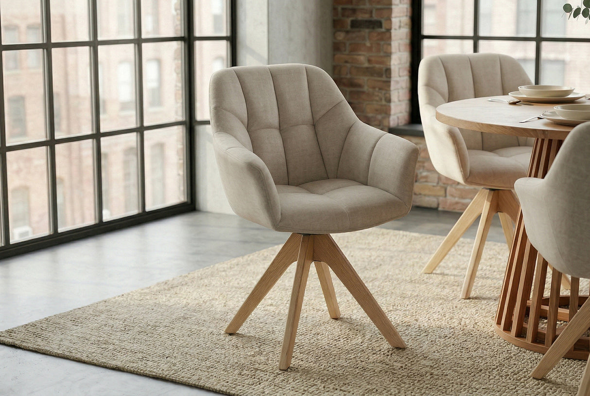 Swivel chair PAPILLON rotatable 180° w/ armrests velvet beige oak