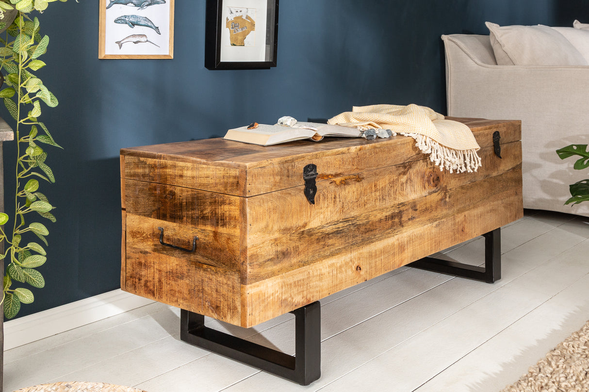 Sitzbank Garderobenständer FACTORY LOFT 115cm Mangoholz natur