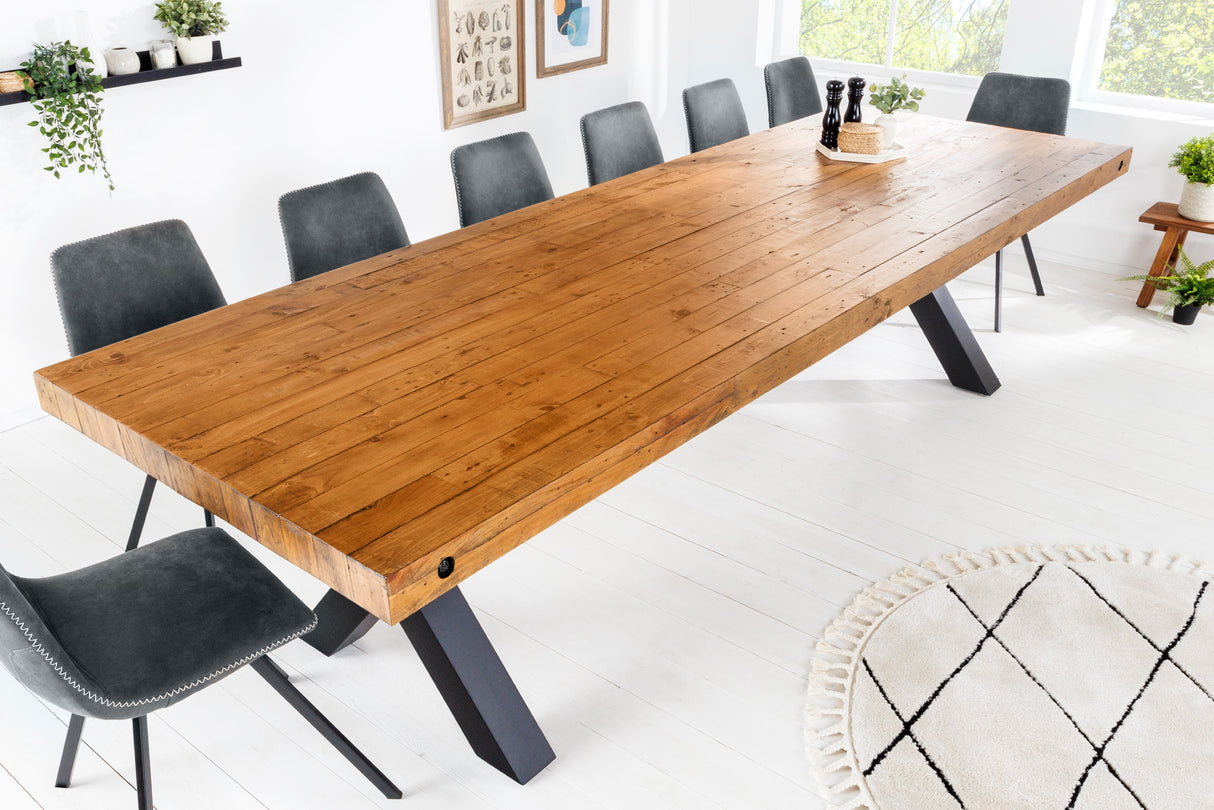 Dining table THOR 300cm X-legs pinewood vintage brown