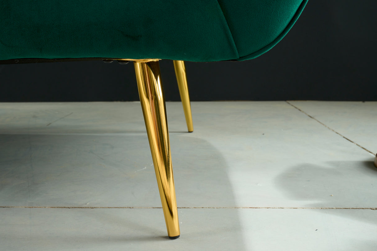 Sofa NOBLESSE 165cm 2-Sitzer Samt smaragdgrün mit goldenen Füßen