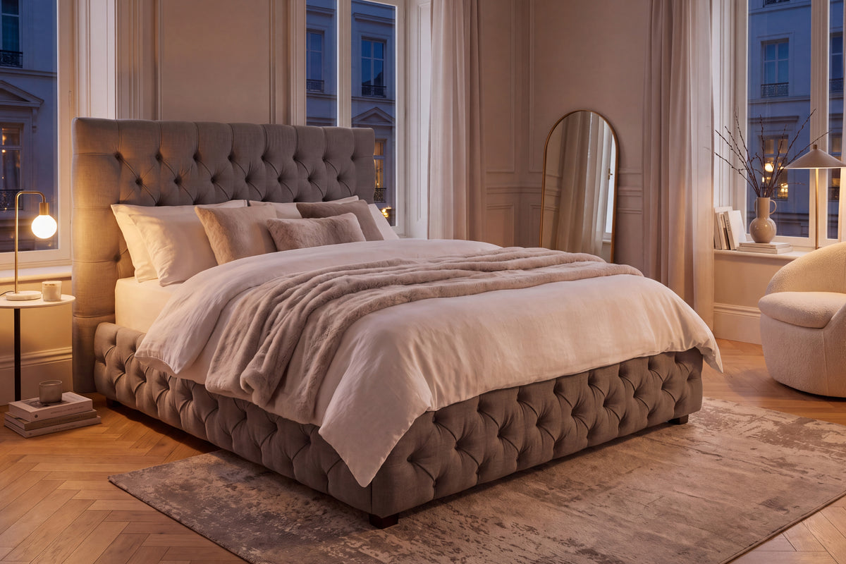 Bed PARIS CHESTERFIELD 180x200cm linen grey