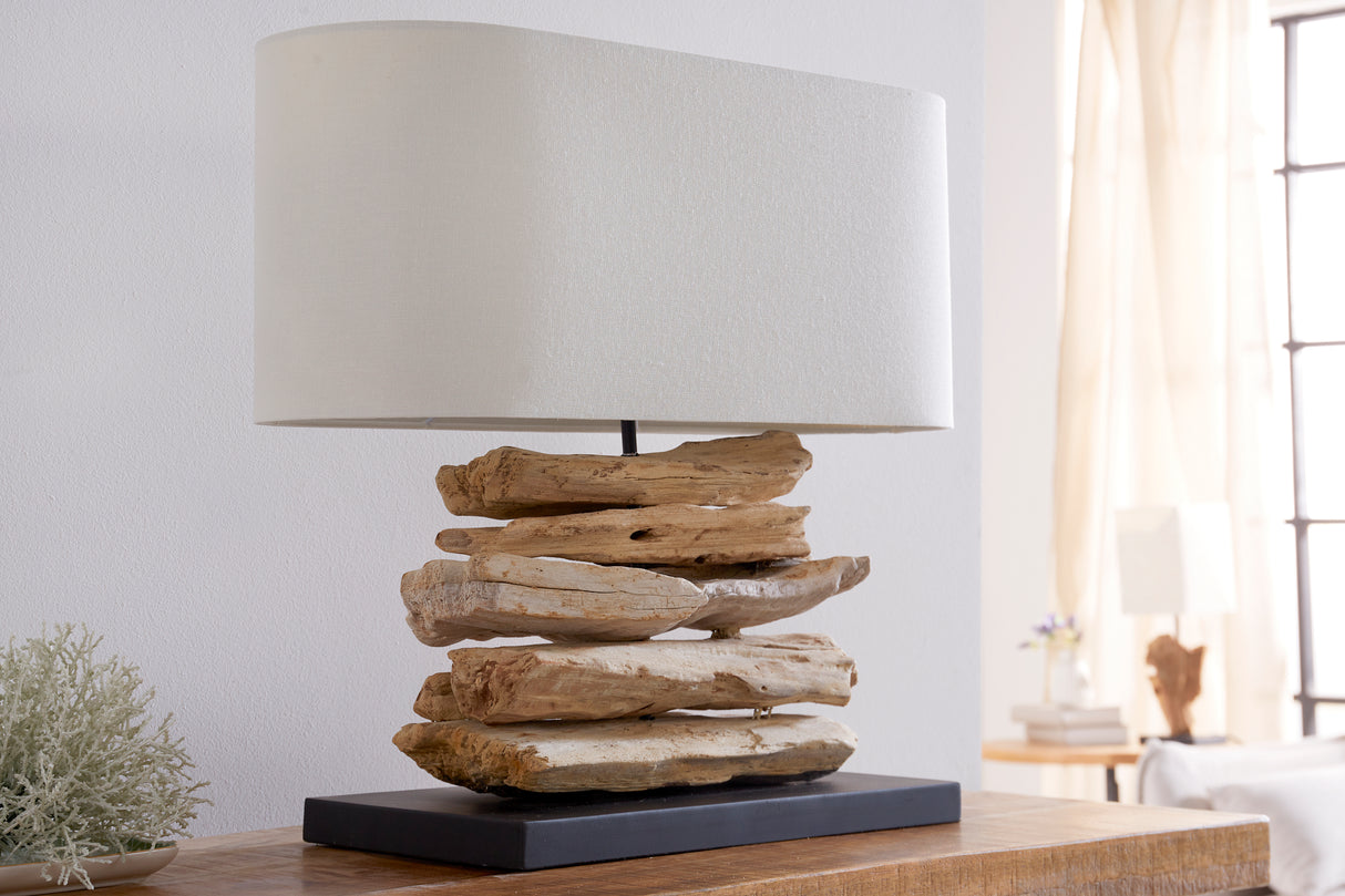 Table lamp RIVERINE driftwood and linen shade