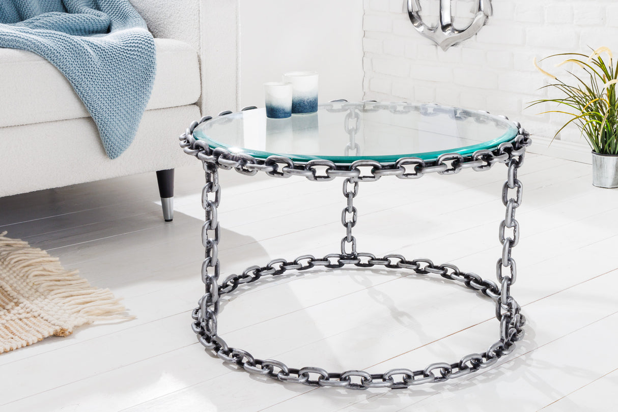 Couchtisch CHAIN 65cm mit Glasplatte