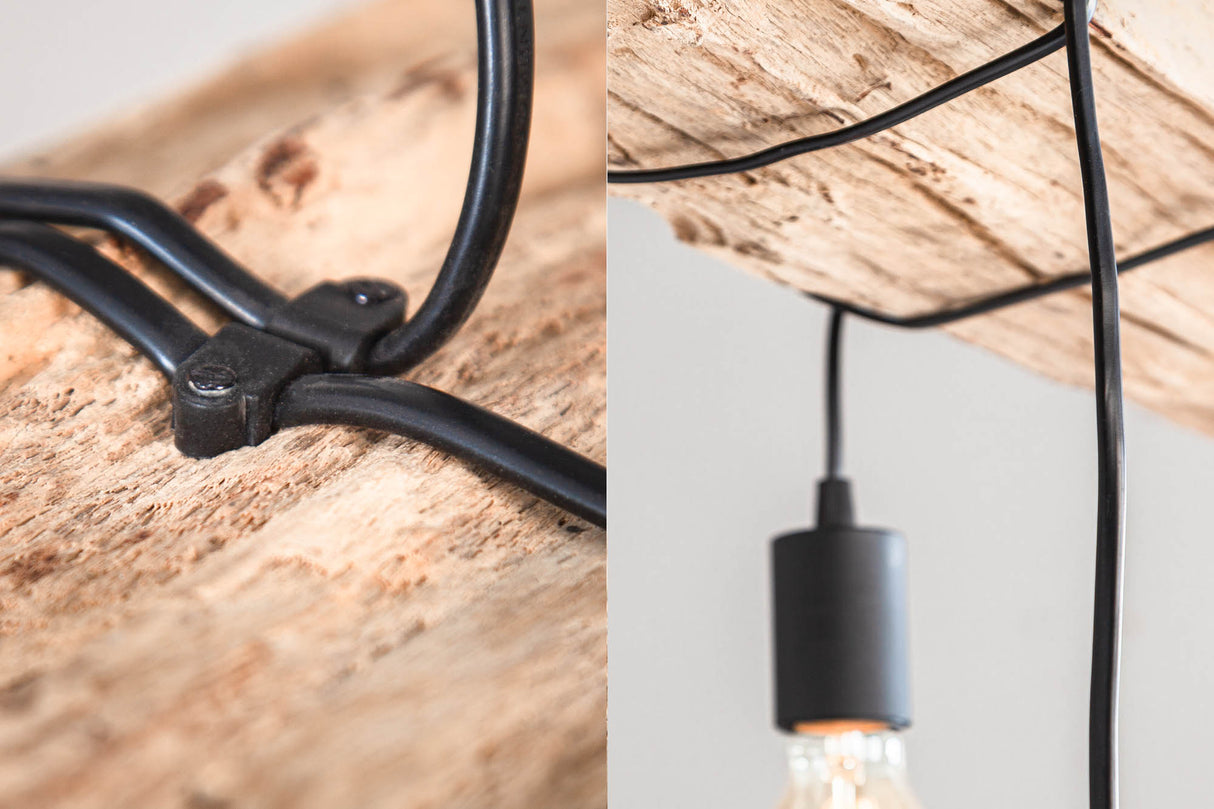 Pendant lamp BARRACUDA 70cm for 3 bulbs recycled wood