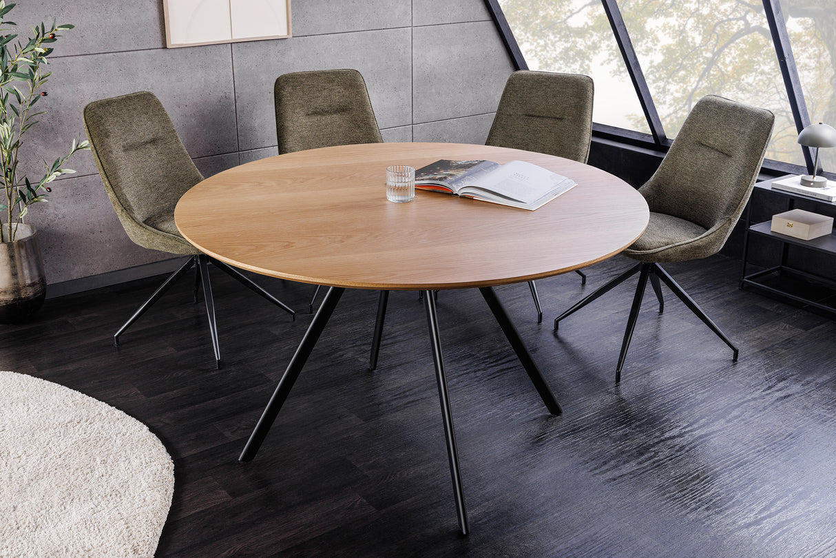 Dining table ATELIER 120cm round natural oak wood look w/ black metal legs