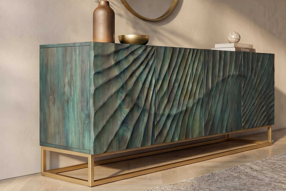 Sideboard SCORPION 180cm 3D mango wood turquoise gold