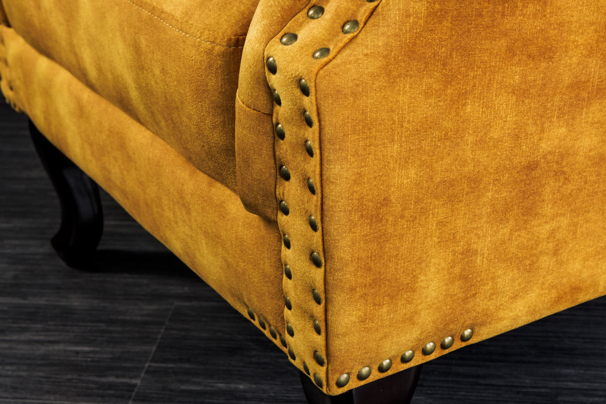 Ohrensessel CHESTERFIELD Antik-Look Samt senfgelb