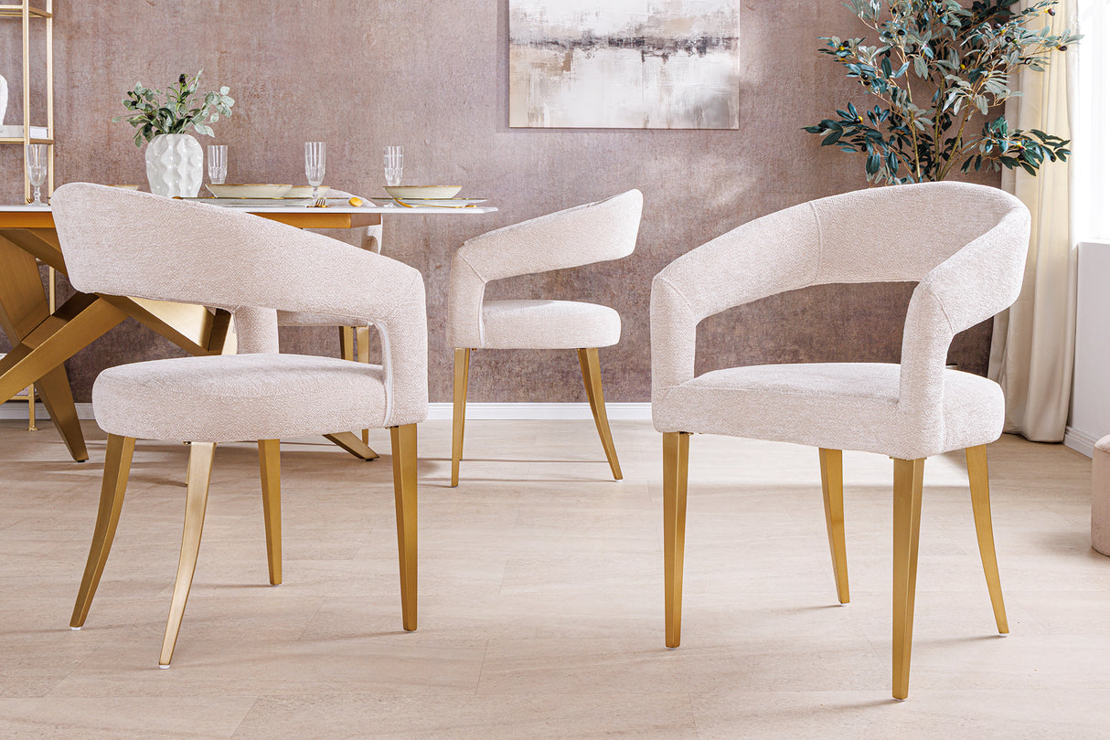 Chair BOUTIQUE beige brushed structured fabric w/ golden legs