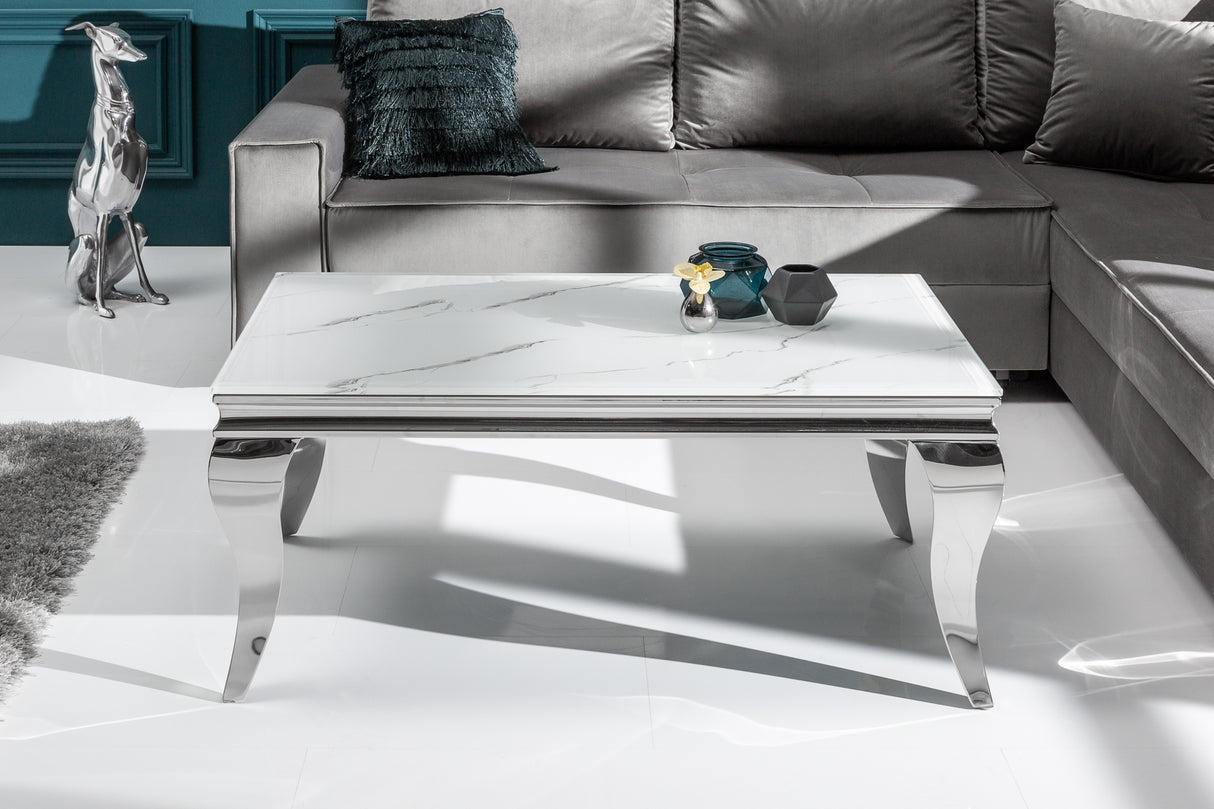 Couchtisch MODERN BAROCK 100cm Marmoroptik 10mm Hartglas