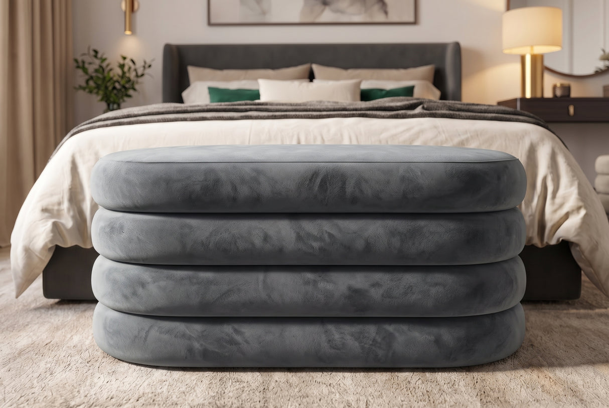 Bench chest VOGUE 85cm oval upholstered w/ storage space velvet grey
