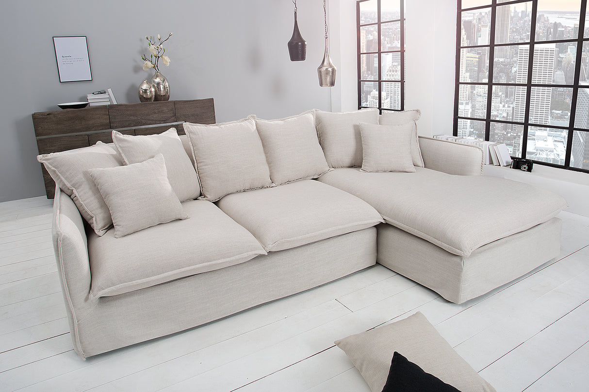 Ecksofa HEAVEN 255cm Federkern abnehmbarer Bezug Strukturstoff Leinen natur