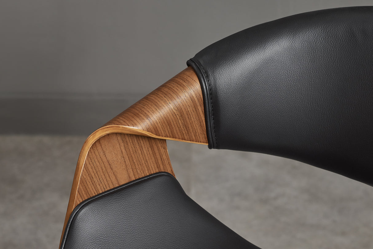 Office chair ORGANIC rotatable artificial leather black and walnut wood look