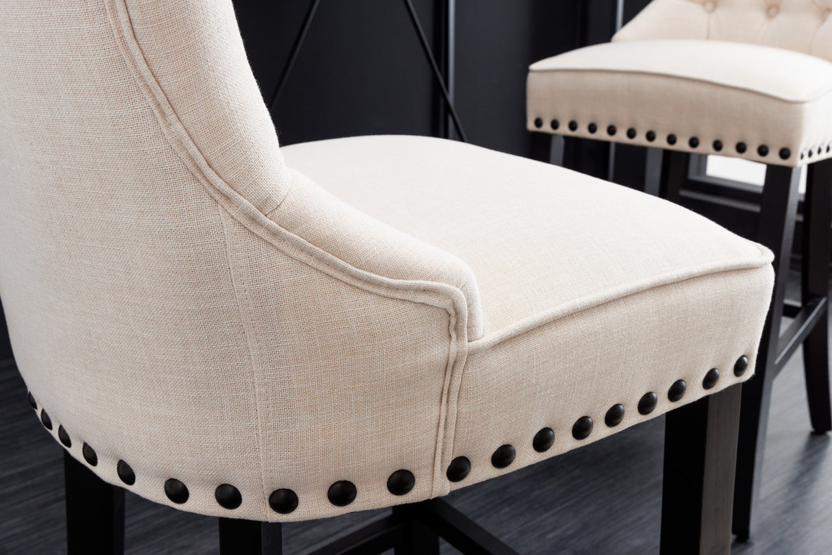 Barstuhl CASTLE 74cm Strukturstoff beige im Chesterfield Stil