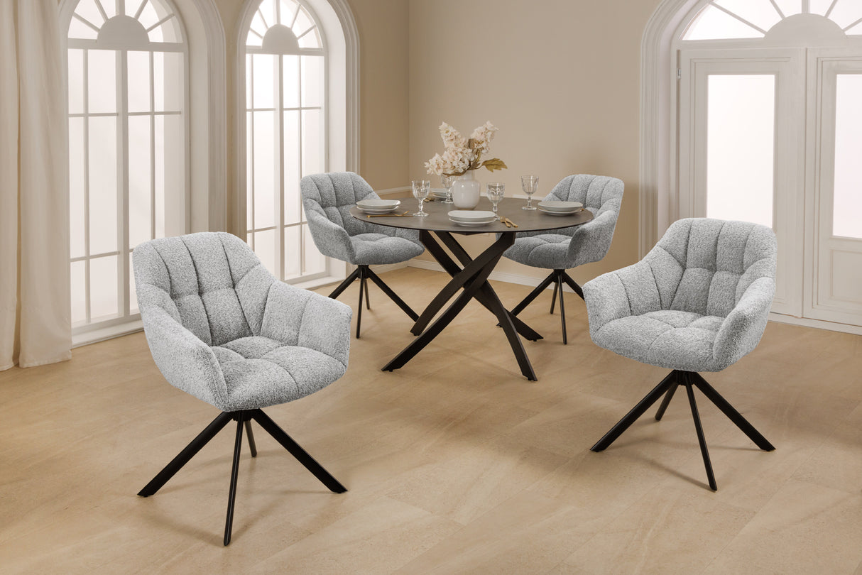 Drehstuhl PAPILLON um 180° drehbar mit Armlehnen Bouclé grau