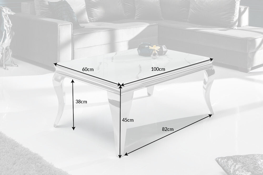 Couchtisch MODERN BAROCK 100cm Marmoroptik 10mm Hartglas