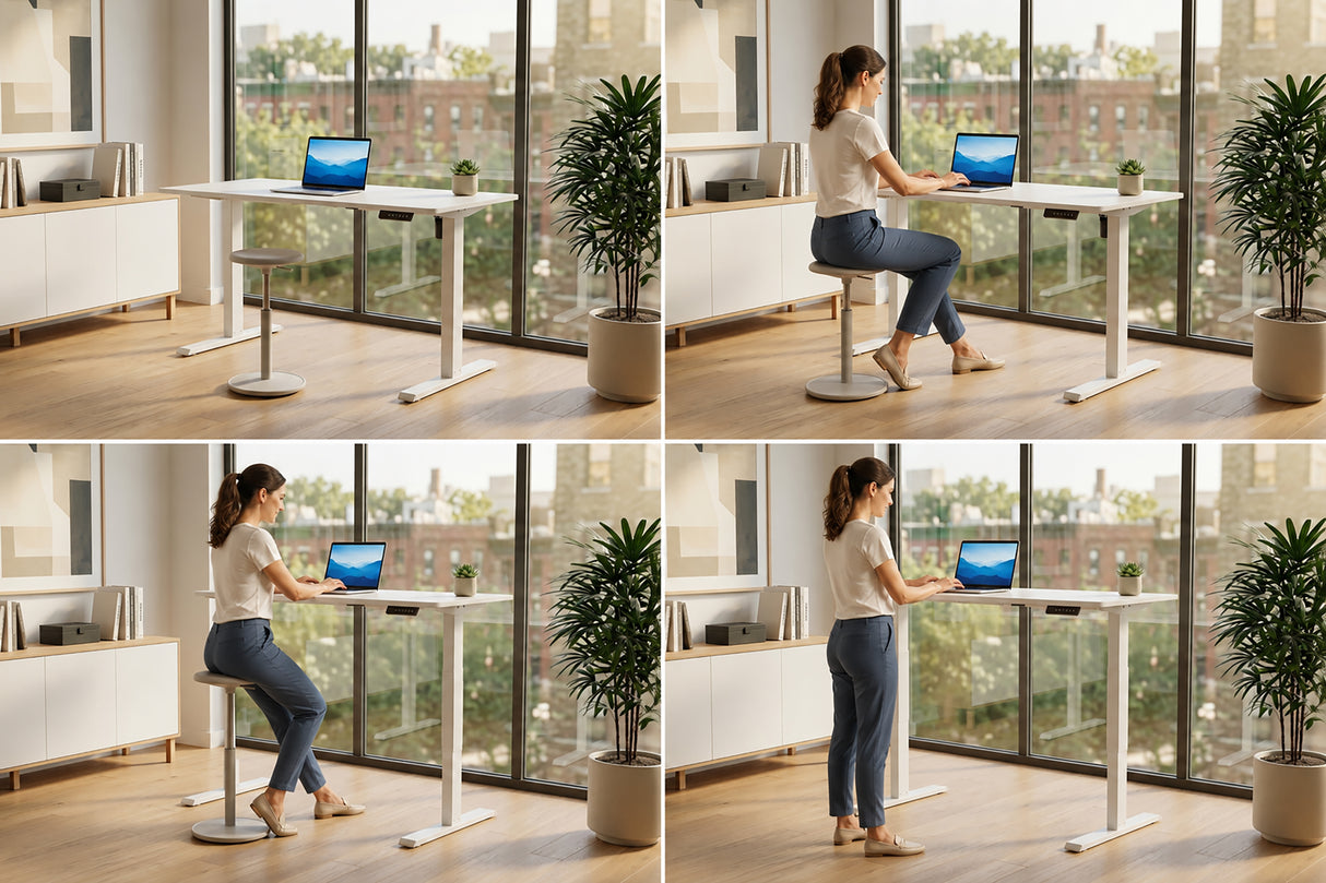 Bürotisch WHITE DESK 140cm höhenverstellbar anthrazit mit weißem Gestell