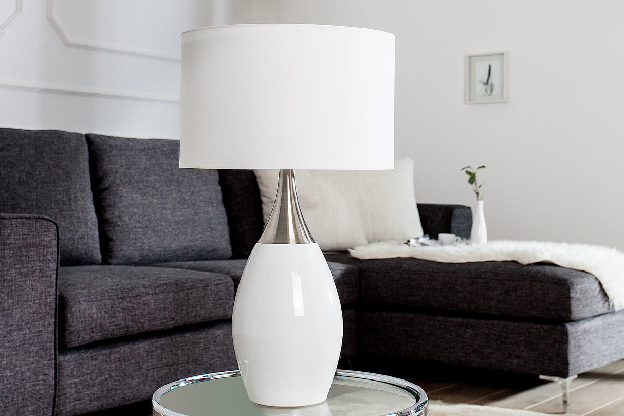 Tischleuchte CARLA 60cm Leinenschirm weiß