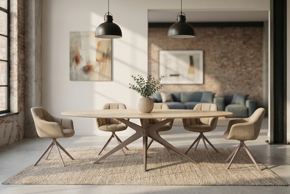 Dining table TRAVERTIN 220cm oval ceramic champagne greige