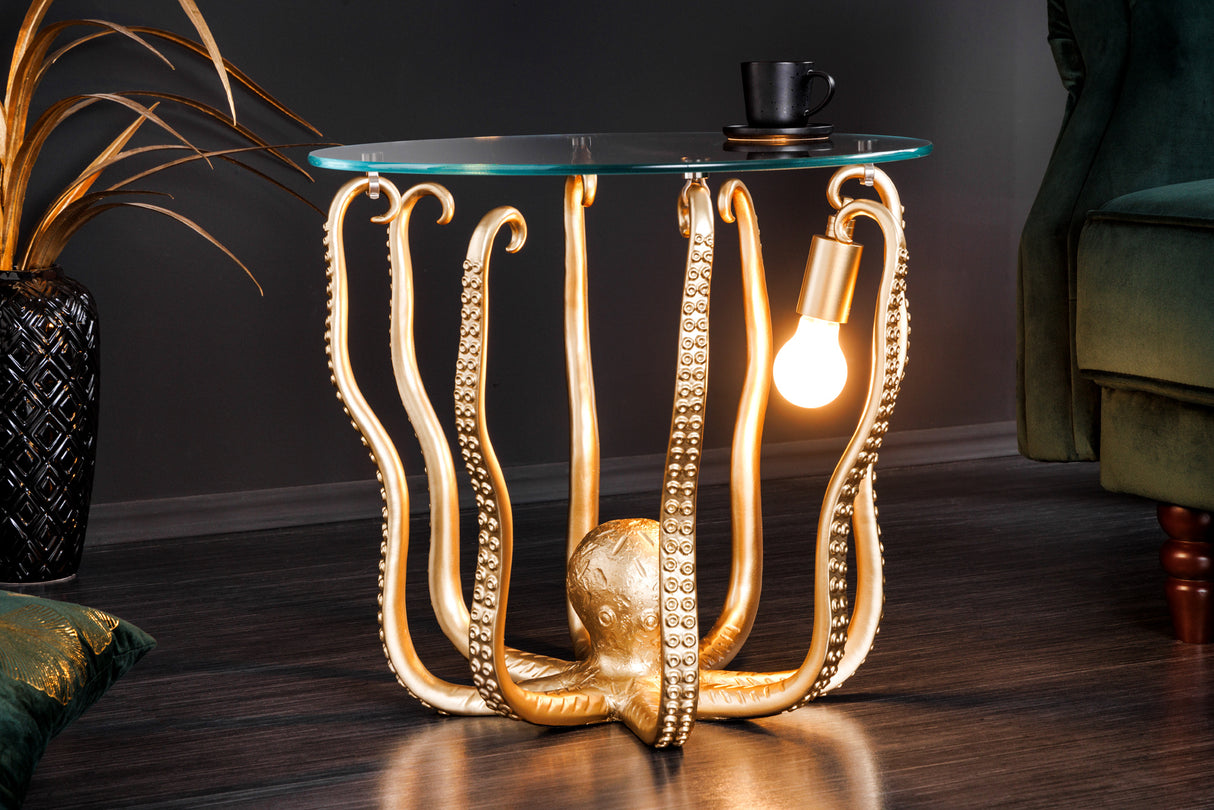 Beistelltisch OCTOPUS 50cm mit Lampe gold