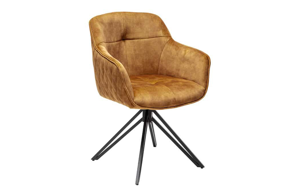 Drehstuhl EUPHORIA drehbar 180° mit Armlehnen Samt senfgelb