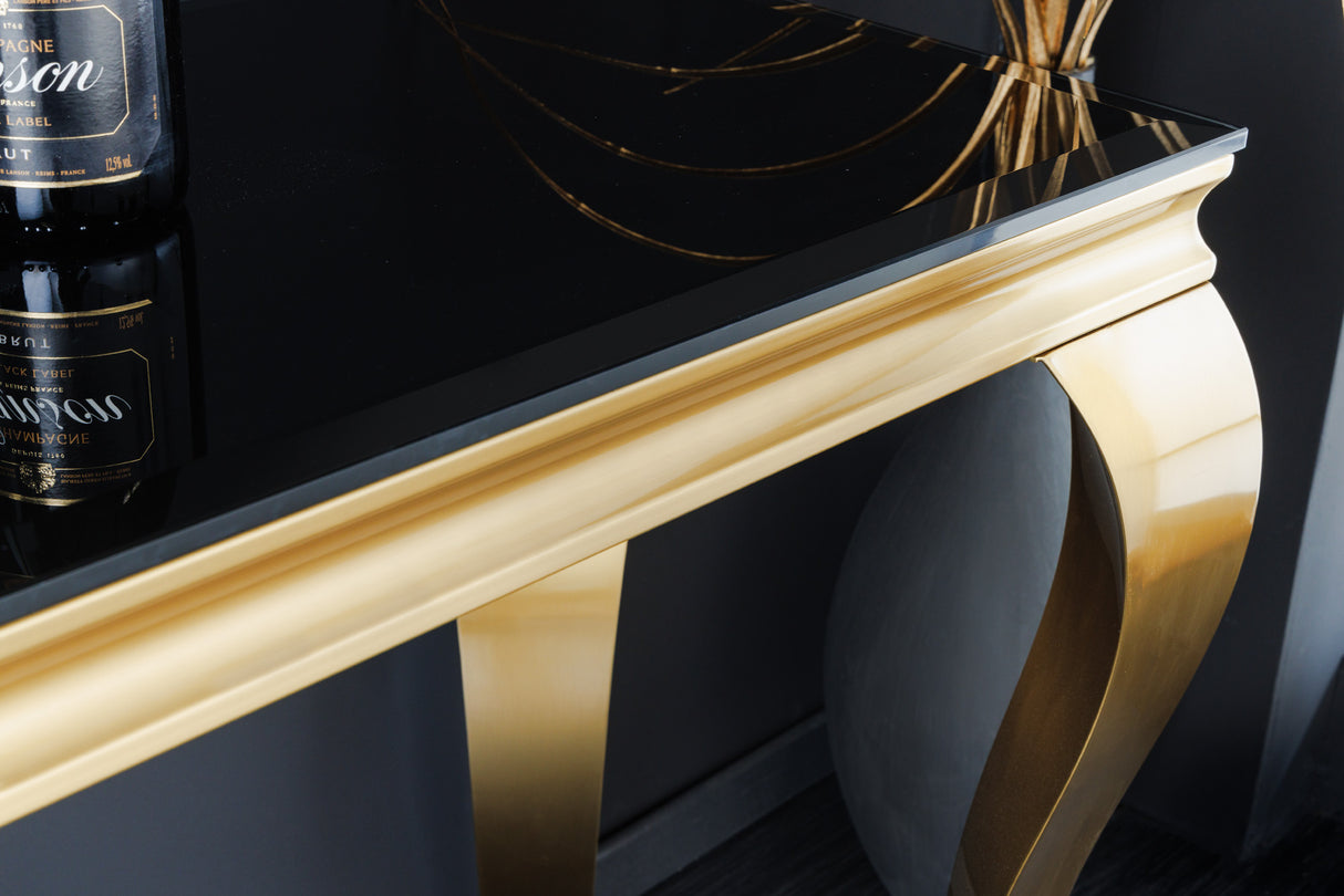 Console MODERN BAROCK 140cm tempered opal glass black gold
