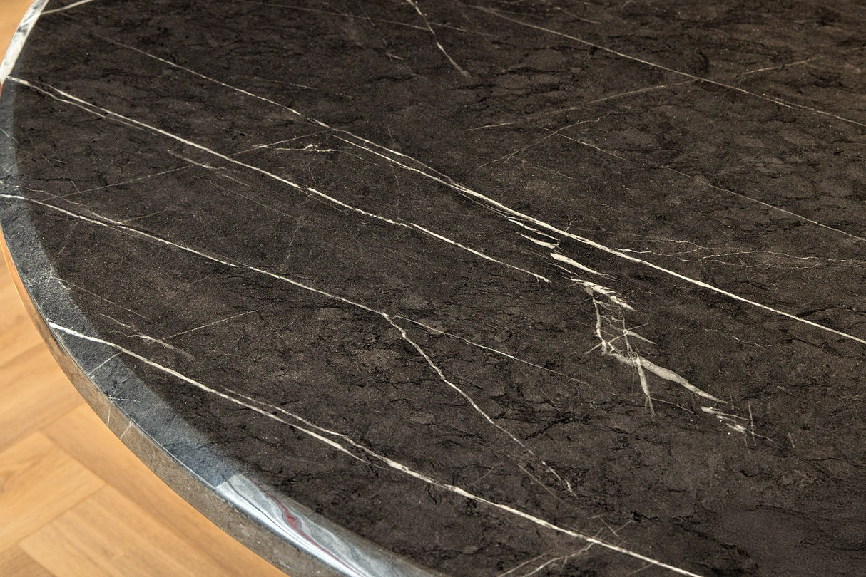 Esstisch ELEGANCIA 130cm rund Gestell Chrom schwarz Marmoroptik