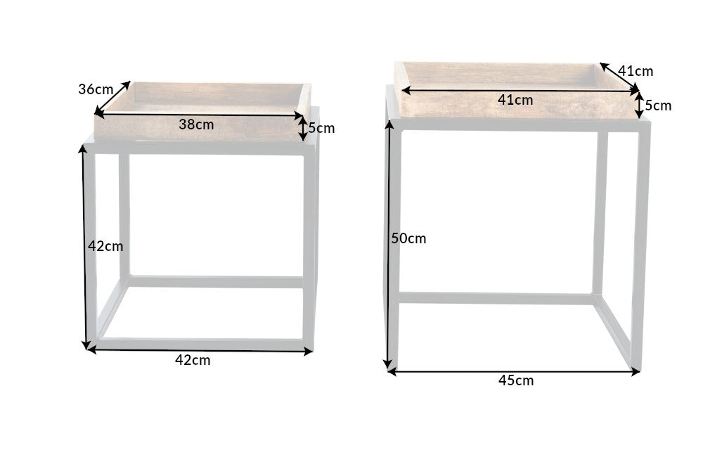 Beistelltisch SERVITEUR 45-55cm 2er Set Tabletts Mangoholz