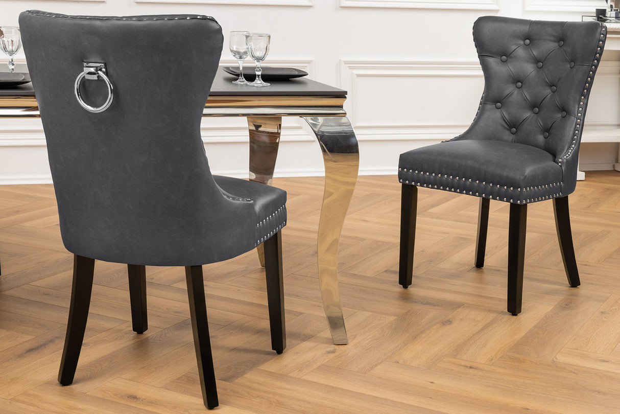 Stuhl CASTLE mit Komfortgriff Kunstleder Vintage schwarz im Barockstil