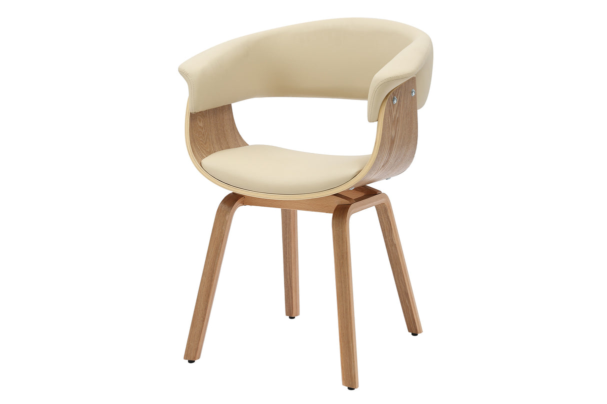 Stuhl ORGANIC m. Armlehne Eichenholz-Optik Furnier Kunstleder Cremefarben