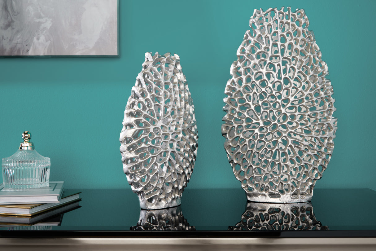 Vase ABSTRACT LEAF 30+40cm set of 2 silver