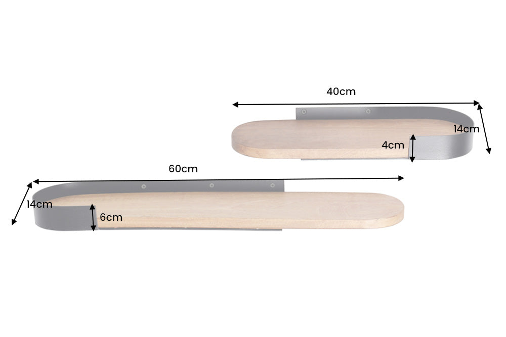 Wall shelf PURE NATURE 40-60cm set of 2 mango wood