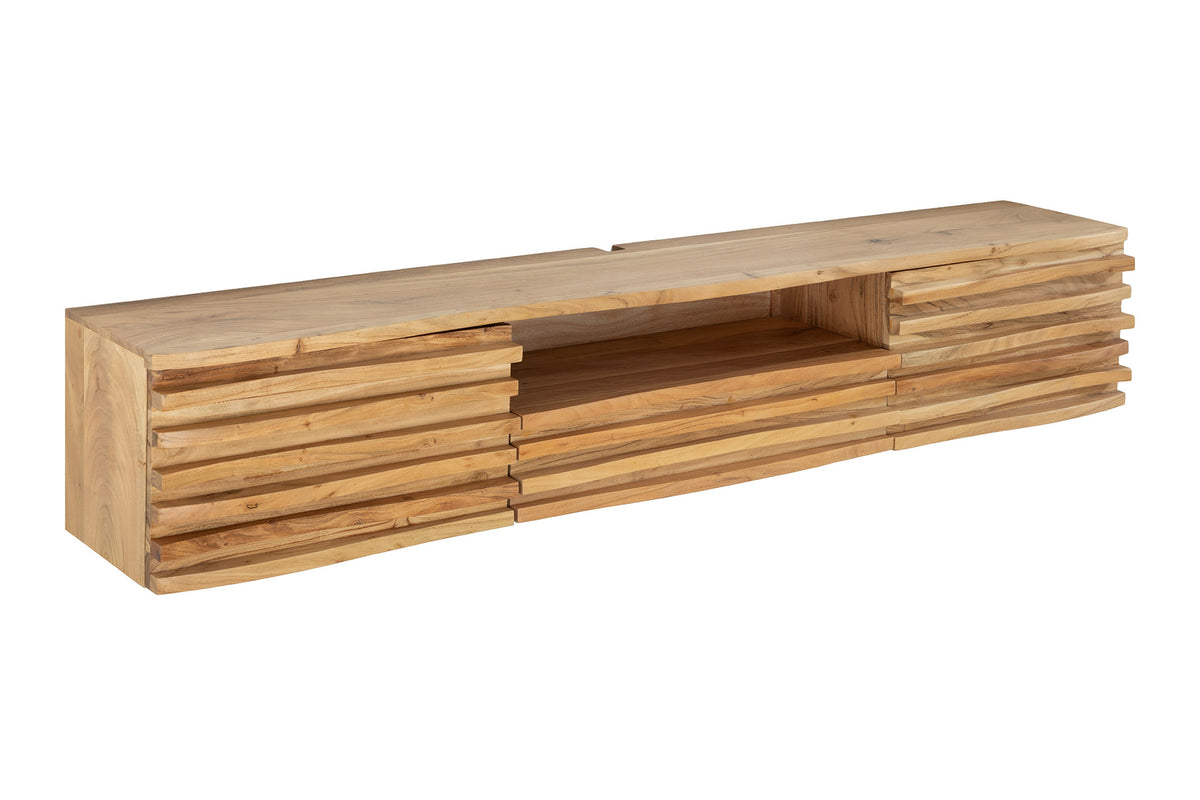 TV-Lowboard RELIEF 200cm hängend 3D-Relieffront Akazienholz natur