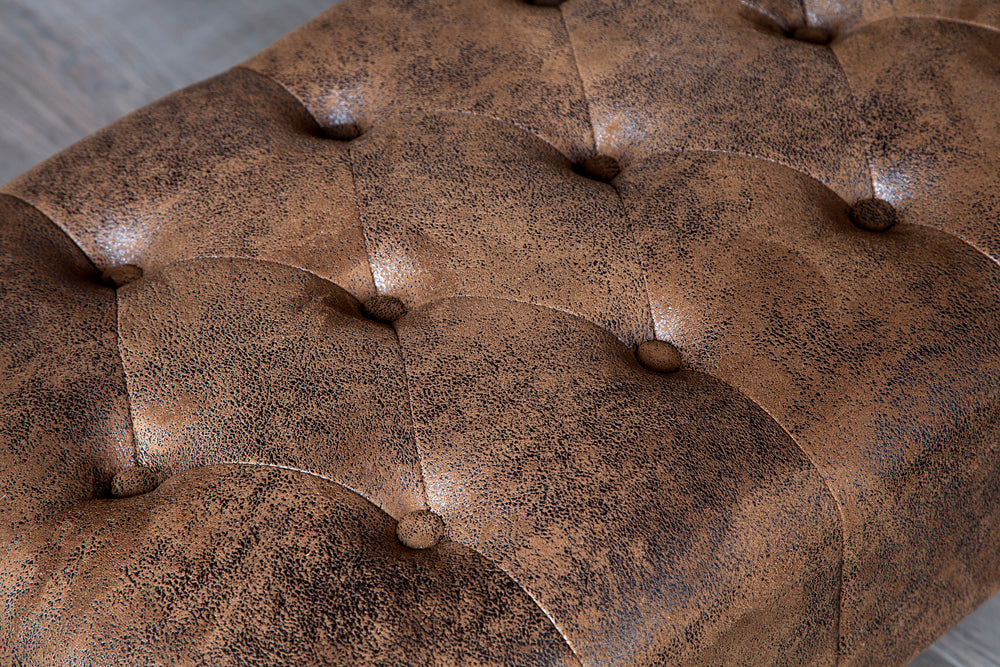 Foot stool CHESTERFIELD antique look microfibre brown