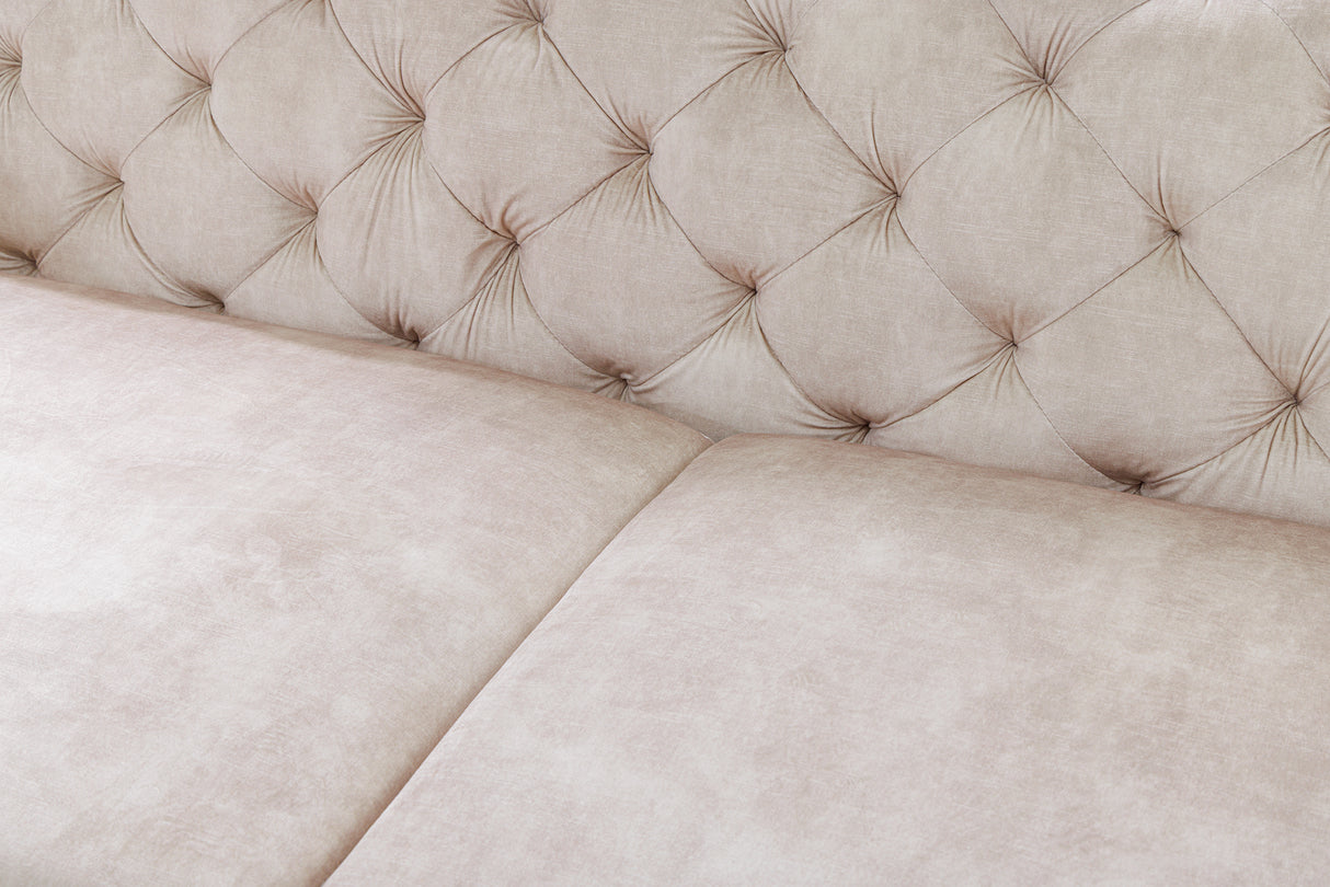 Sofa MODERN BAROCK II 240cm 3-seater velvet champagne in chesterfield style