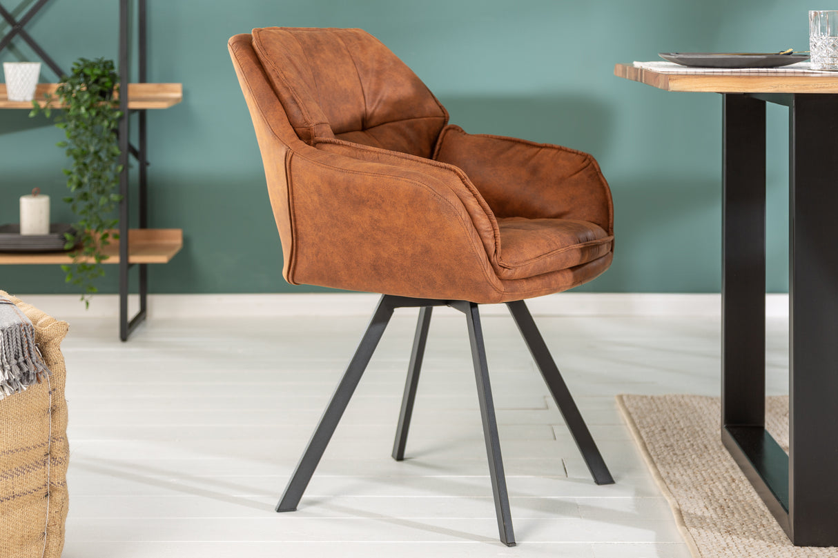 Swivel chair LOUNGER 180° with armrests microfibre light brown
