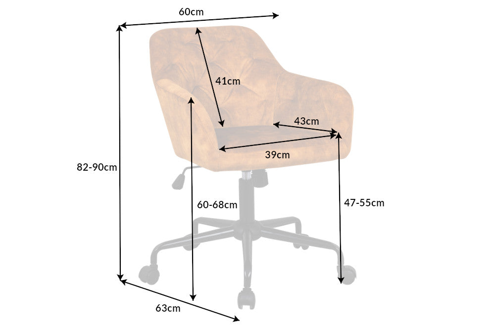 Bürostuhl THE DUTCH COMFORT 46-55cm mit Armlehne Samt senfgelb