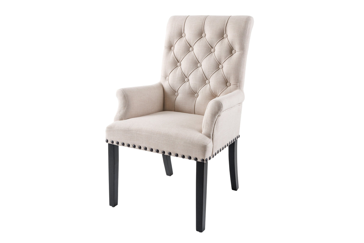 Chair CASTLE w/ armrests black legs textured fabric beige in chesterfield style