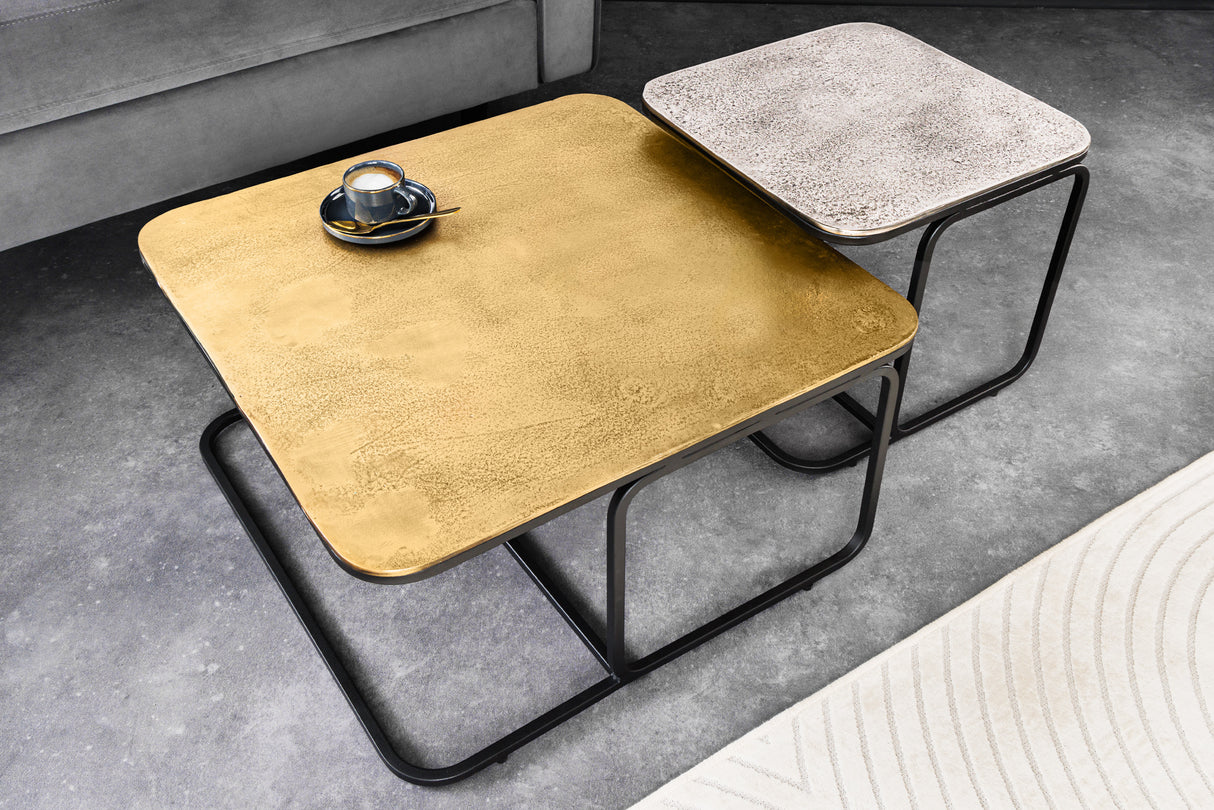 Coffee table ABSTRACT set of 2 60cm gold silver black metal frame