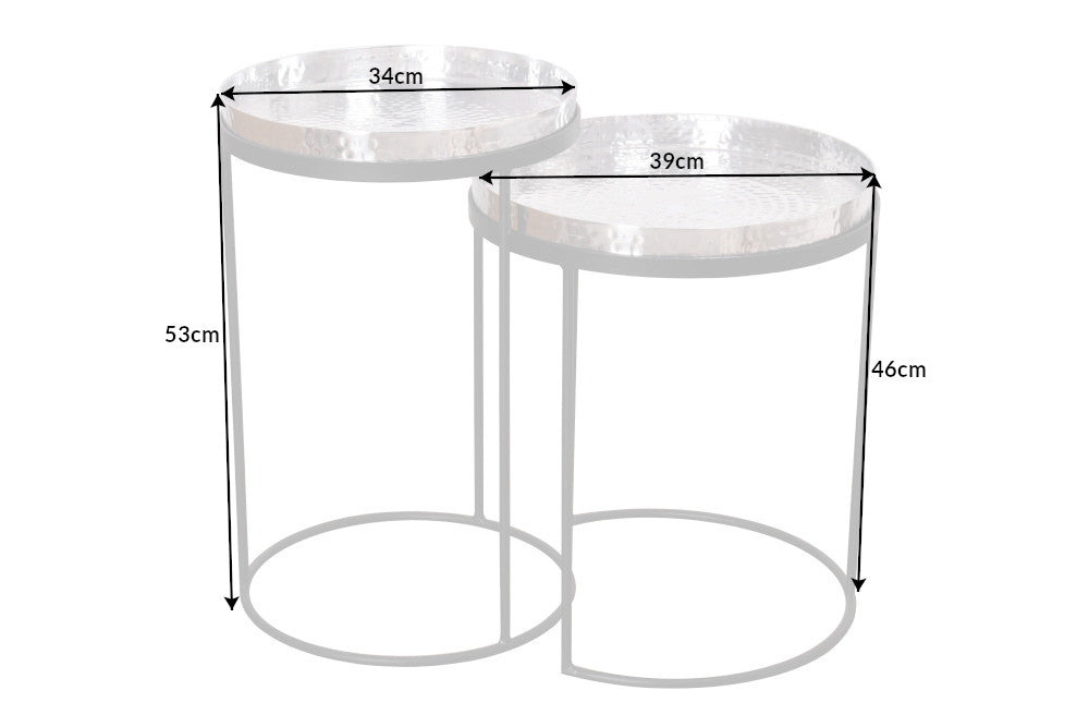 Beistelltisch ELEMENTS 2er Set abnehmbare Tabletts Hammerschlageffekt silber