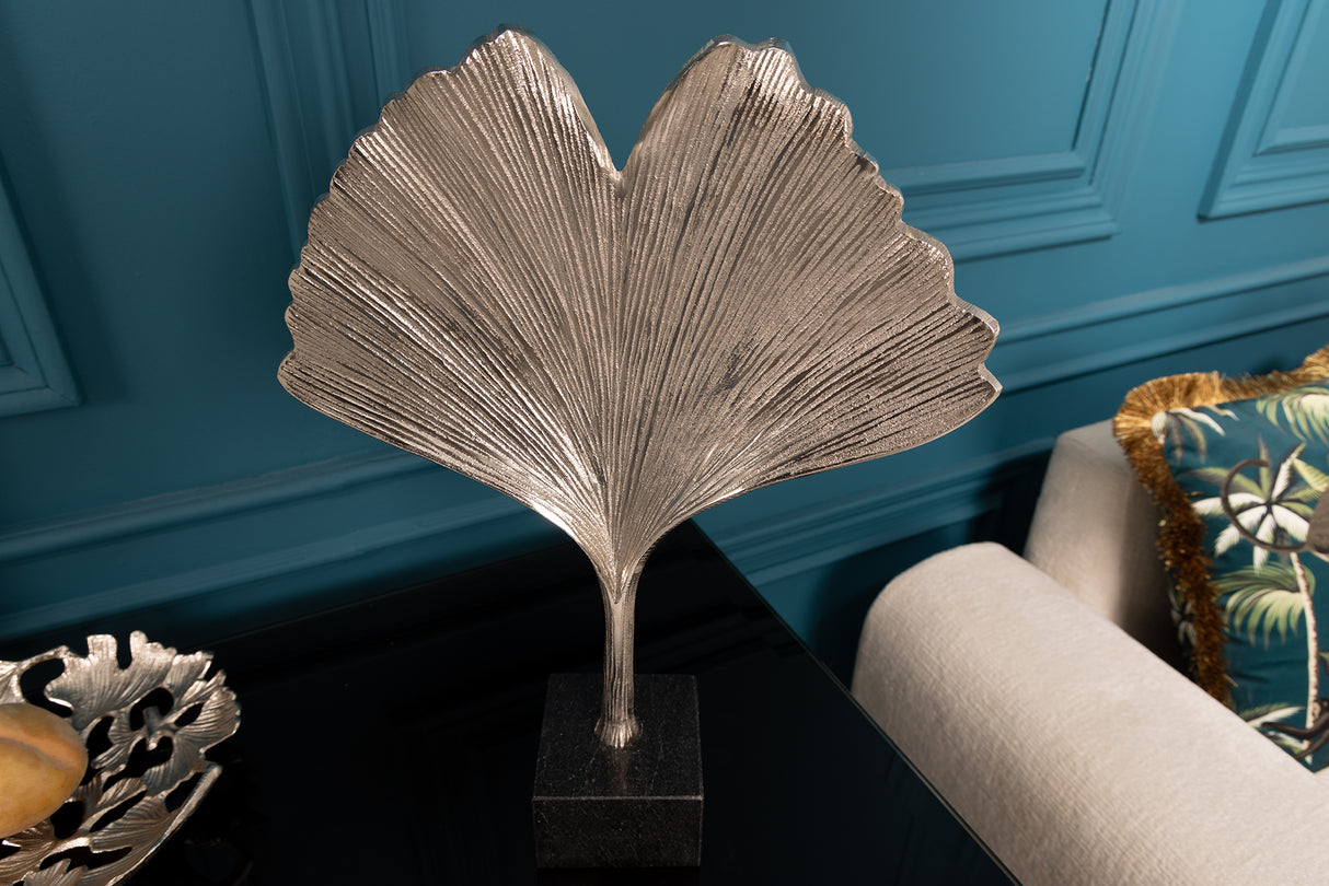 Deration Skulptur GINKGOBLATT 44cm silber