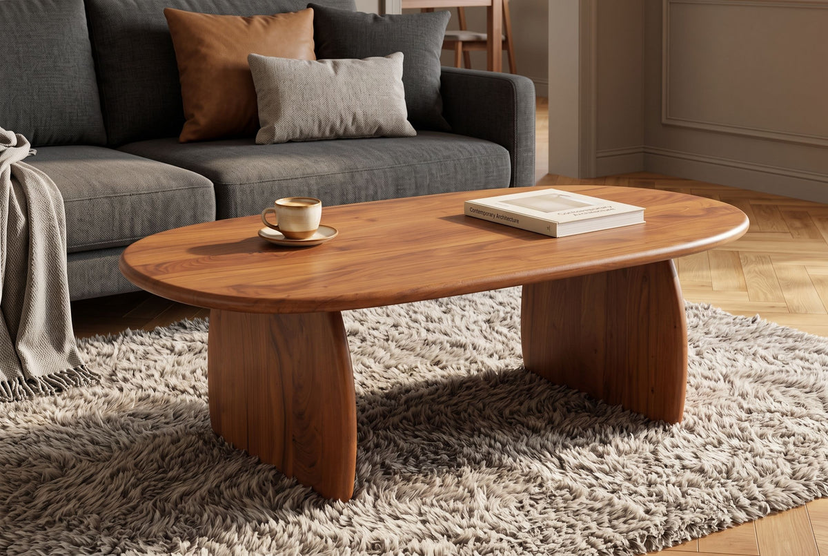Coffee table SCULPTURA 110cm sculptural shape acacia wood brown