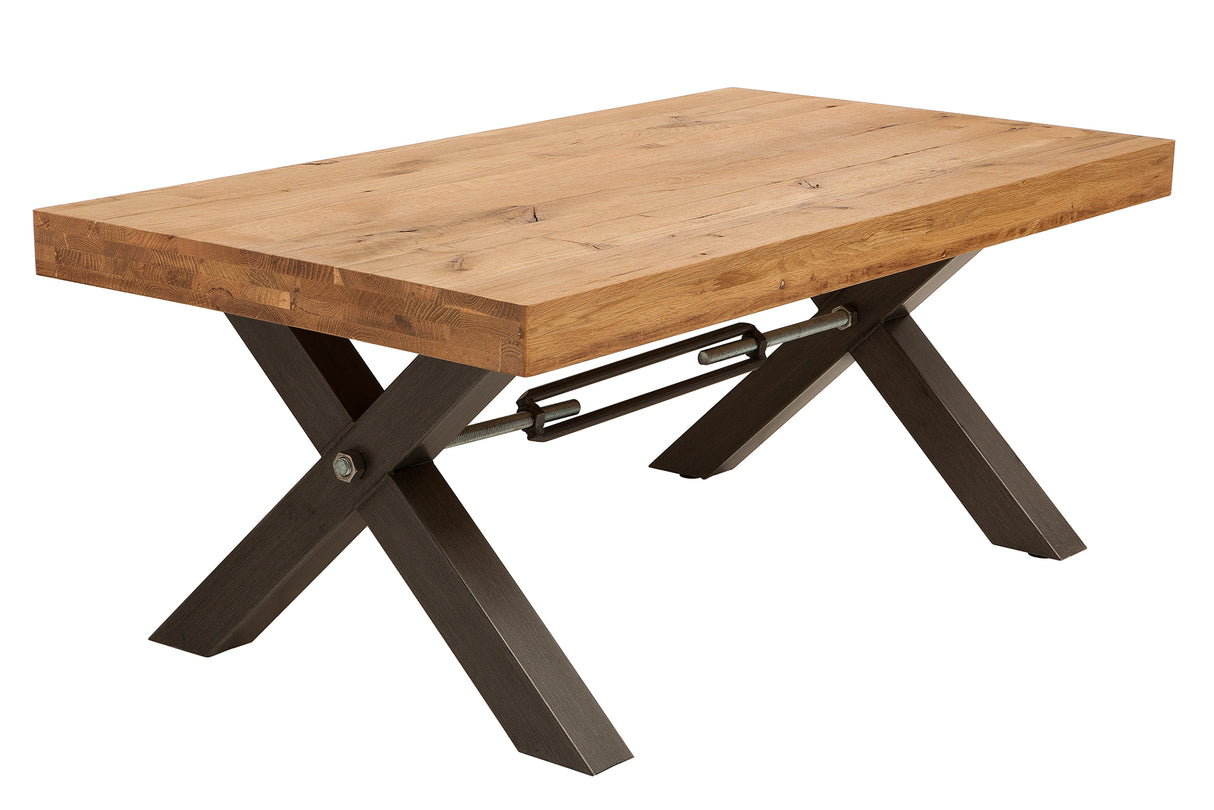 Couchtisch THOR 110cm X-Beine Wildeiche Holz Industriestil