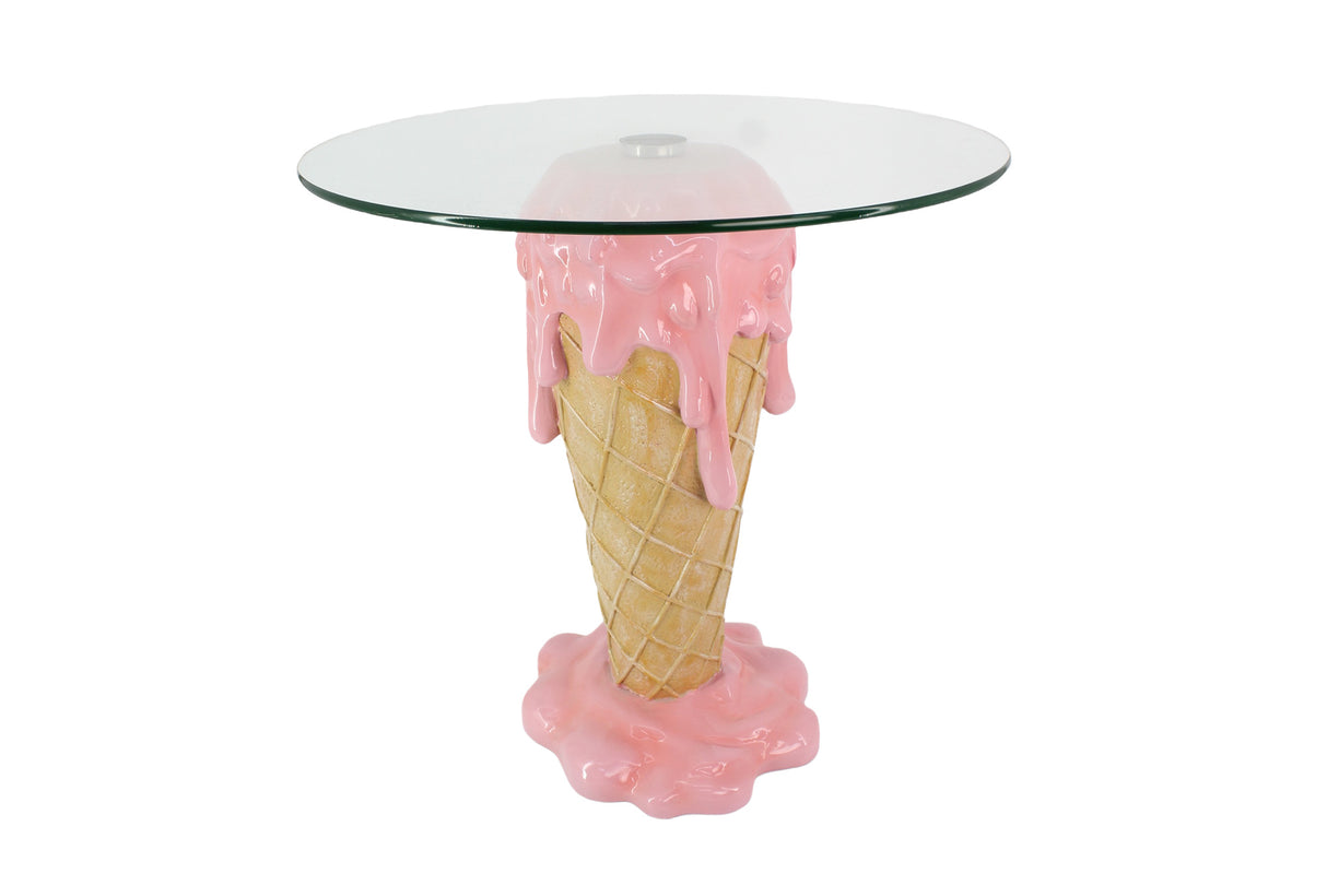Coffee table ICE CREAM 50cm w/ tempered glass pink beige