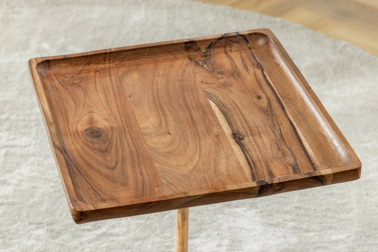 Beistelltisch TRAYFUL 55cm quadratisch 35cm Akazienplatte und Marmorsockel