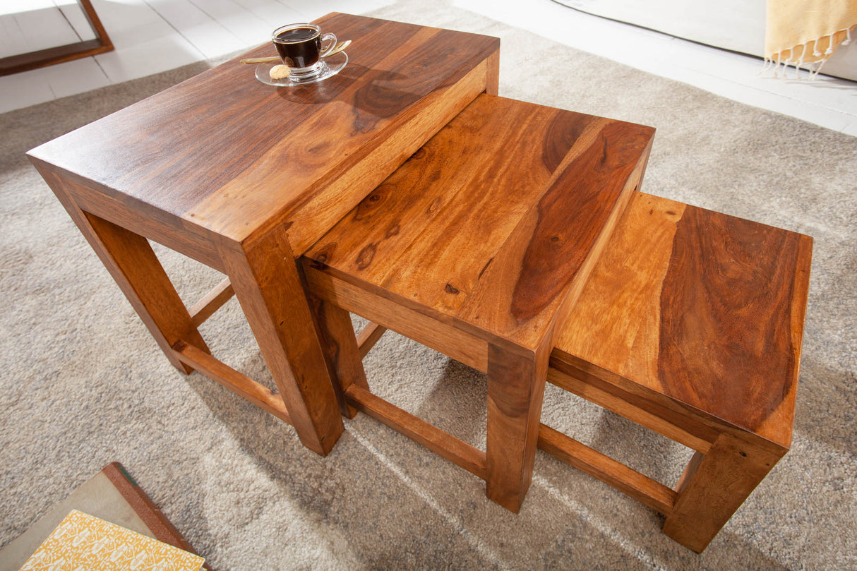 Side table MONSOON 25-45cm set of 3 sheesham wood natural