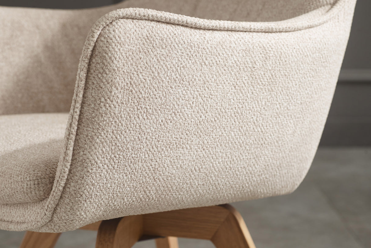 Drehstuhl VOGUE 360° drehbar Strukturstoff beige mit Eichengestell natur